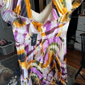 Lulu’s Authentically Yours Cream Multi Abstract Print Satin Midi Dress